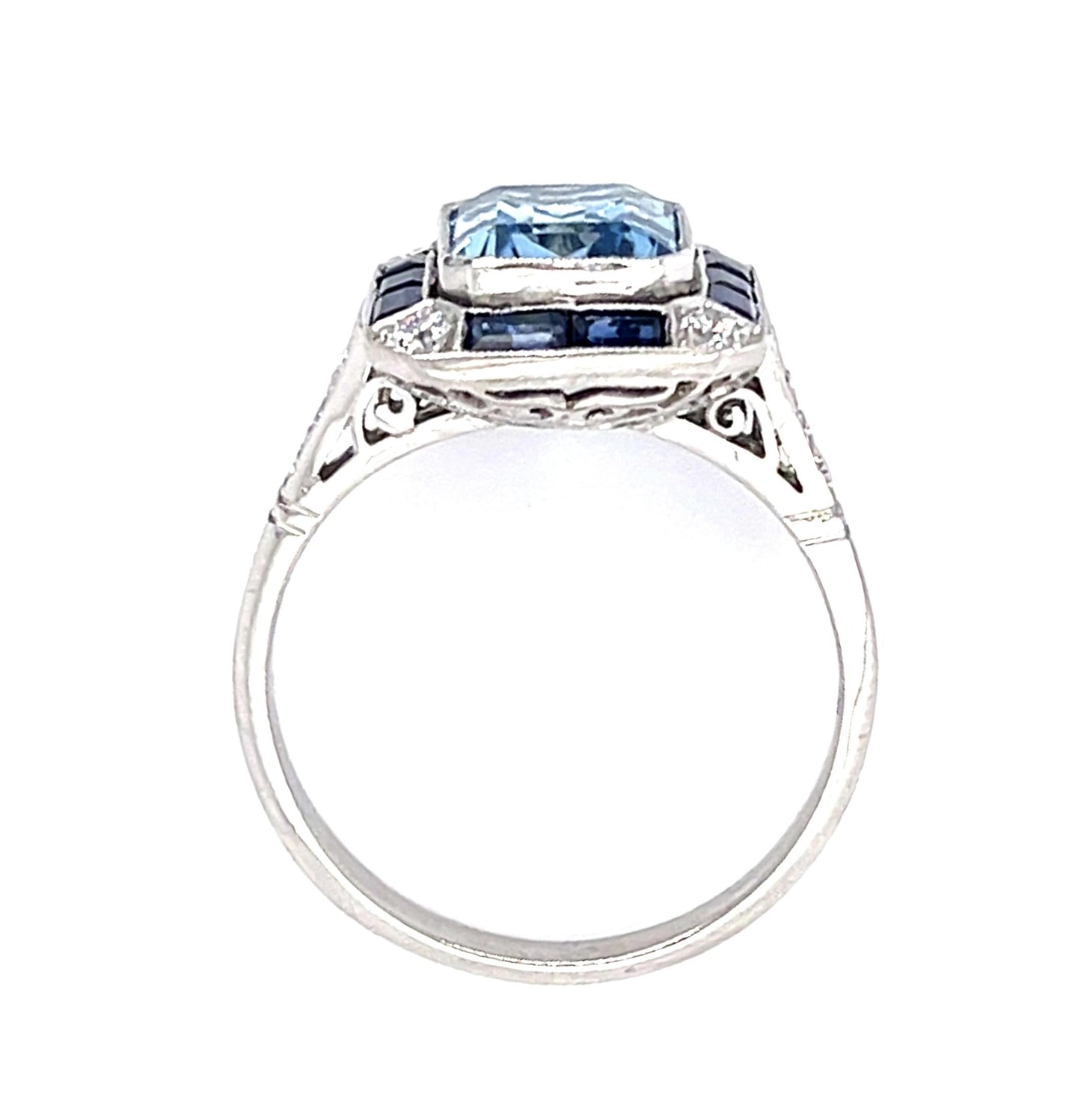 3.20ct Aquamarine PT Handmade Ring 1.40ct Sapphire .40ct Diamond