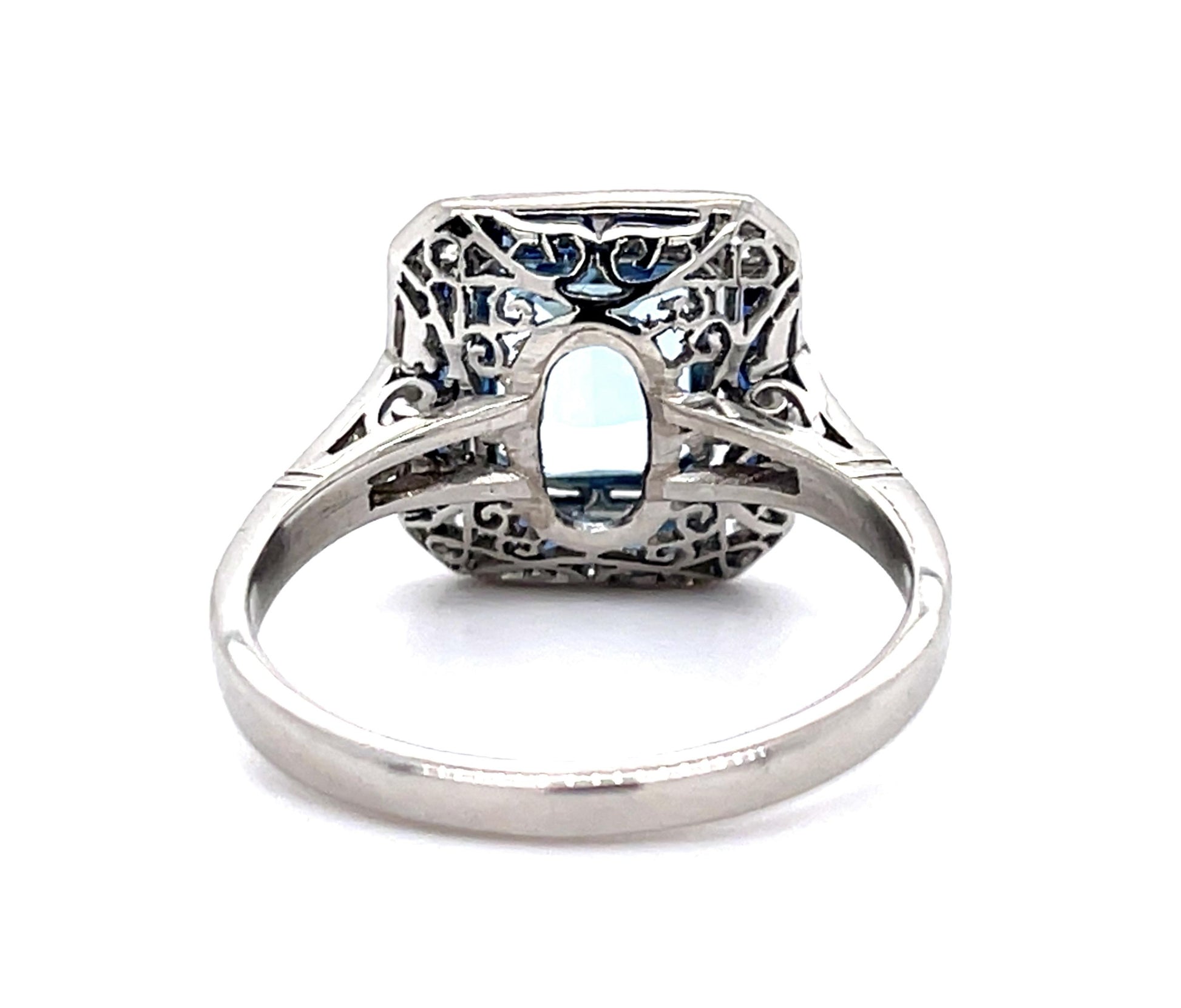 3.20ct Aquamarine PT Handmade Ring 1.40ct Sapphire .40ct Diamond