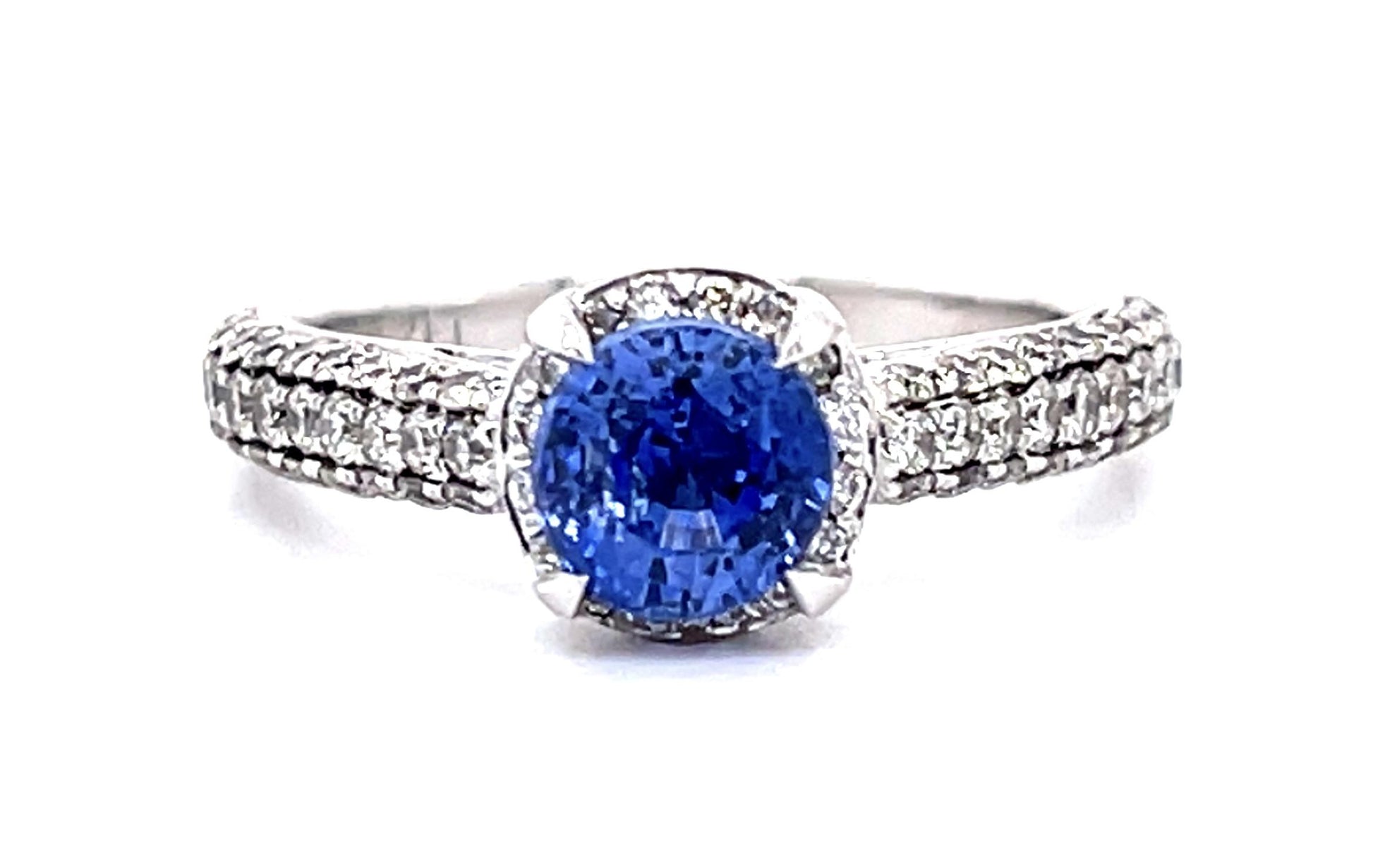 1.38ct Sapphire 14KW Ring .68ct Side Diamond