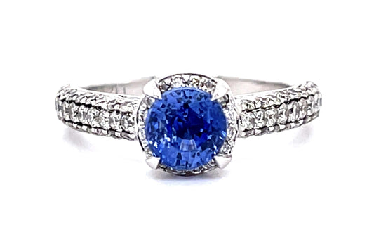 1.38ct Sapphire 14KW Ring .68ct Side Diamond