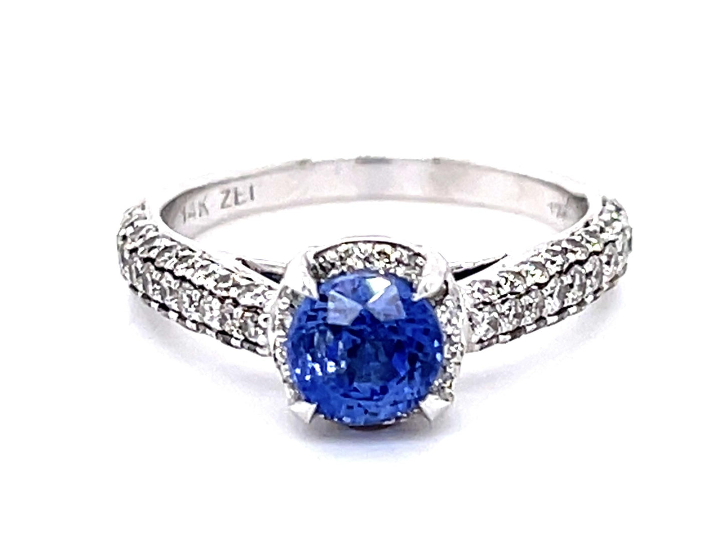 1.38ct Sapphire 14KW Ring .68ct Side Diamond