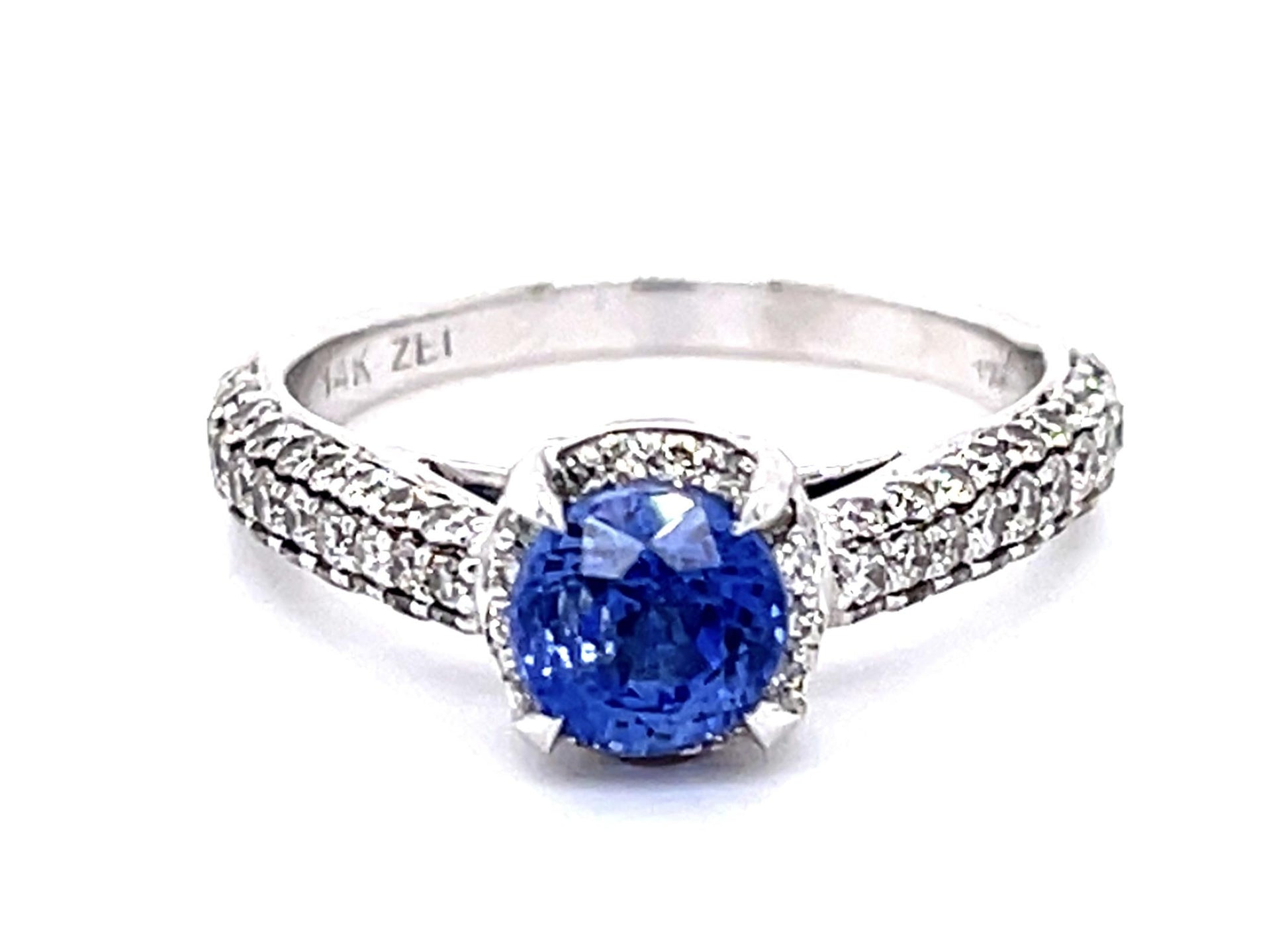 1.38ct Sapphire 14KW Ring .68ct Side Diamond