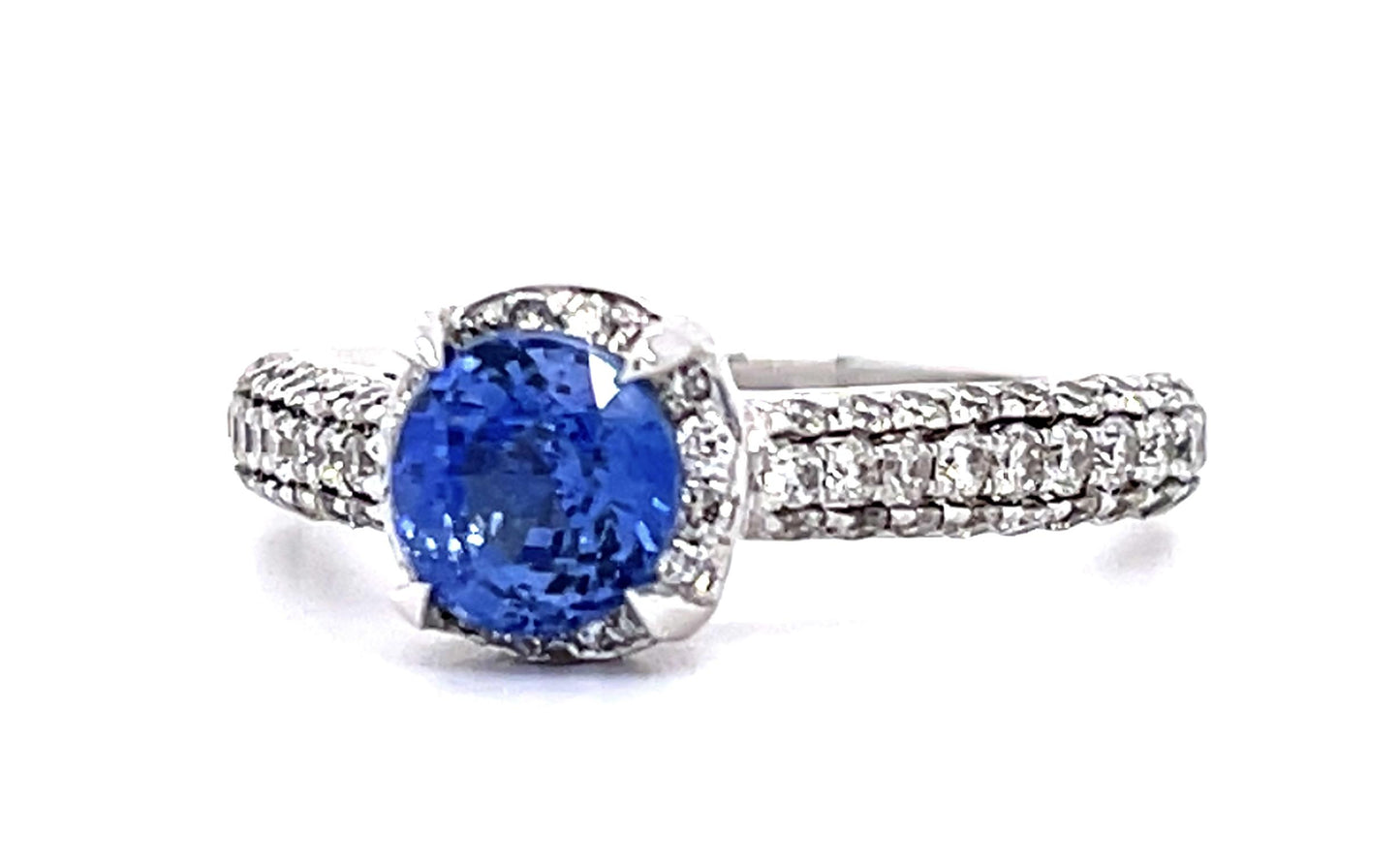 1.38ct Sapphire 14KW Ring .68ct Side Diamond