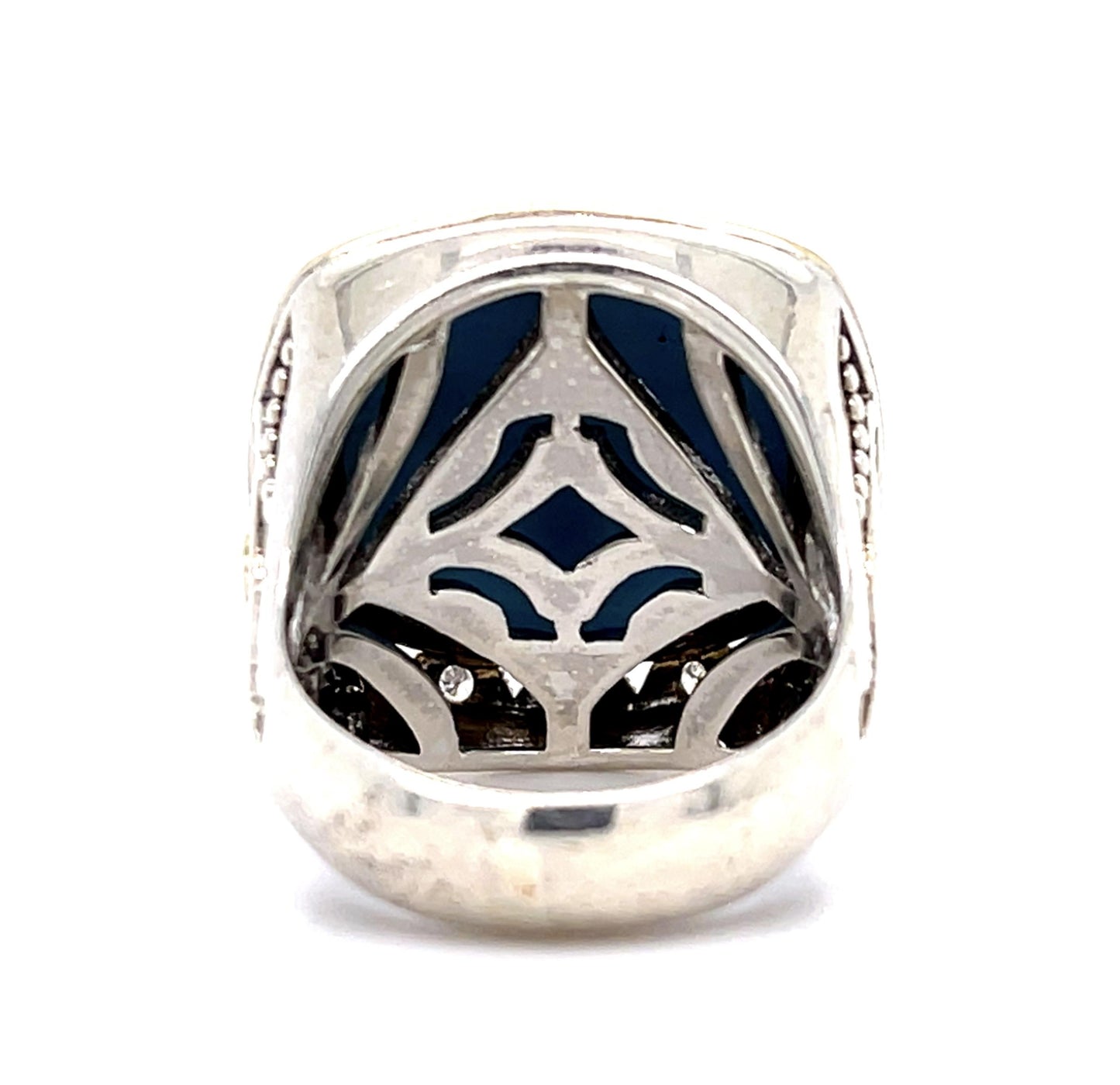 Checkered Cabochon Blue Stone 18KY+Silver Designer Ring