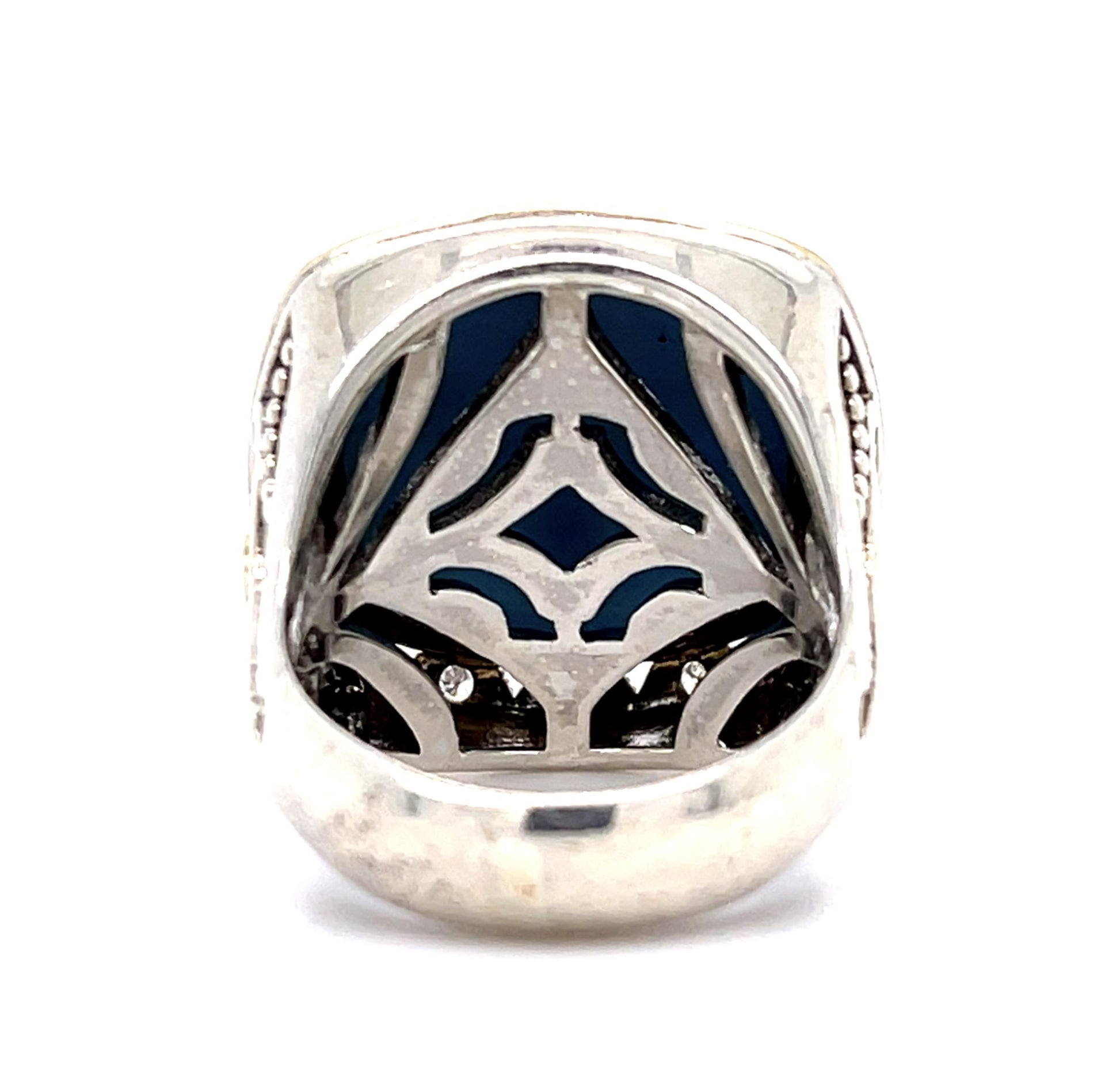 Checkered Cabochon Blue Stone 18KY+Silver Designer Ring