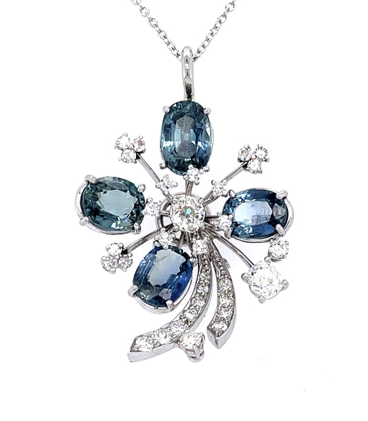 10ct No Heat Ethiopian Sapphire PT Pendant (Vintage 1940s)