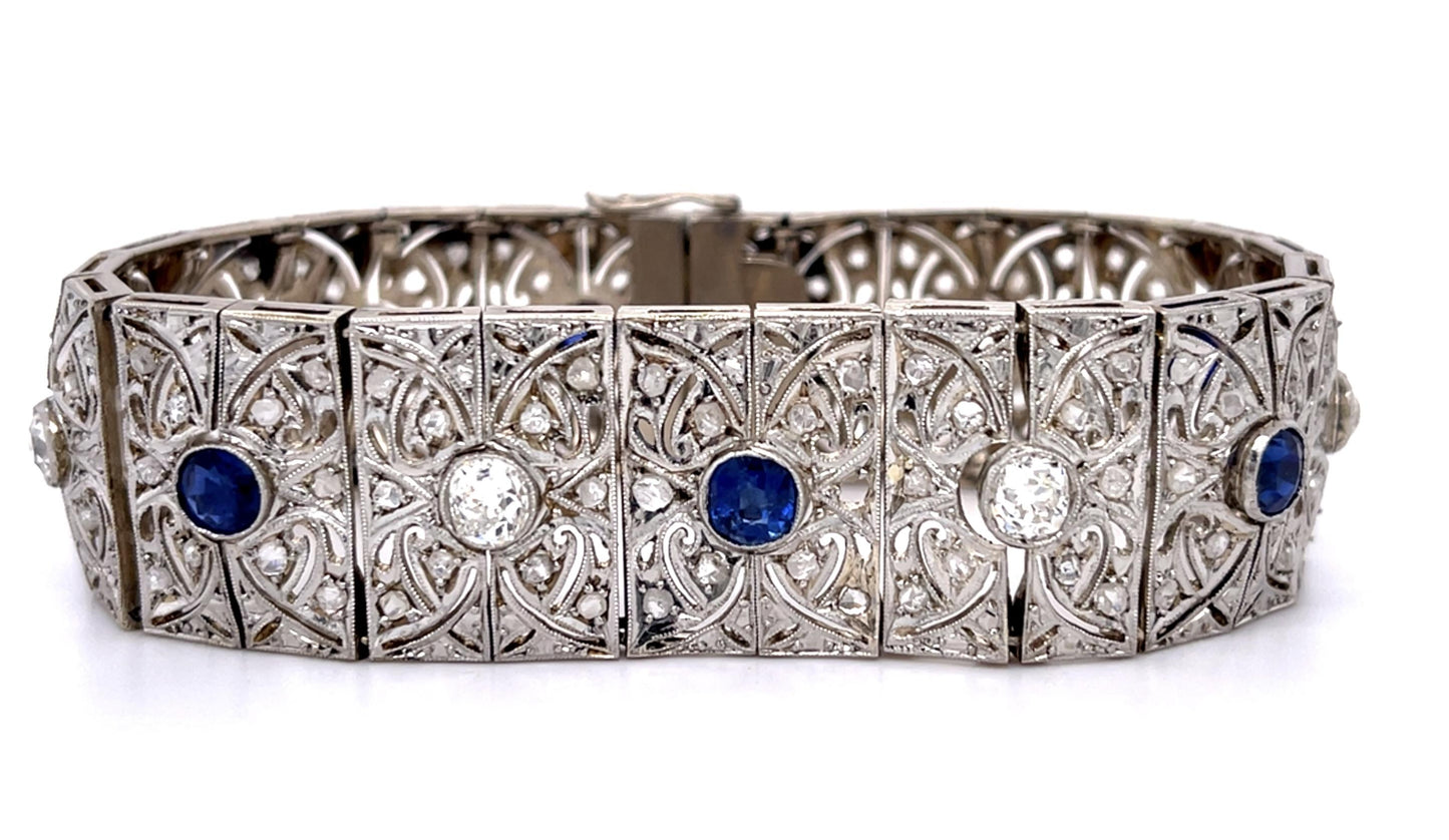 Original Art Deco 3ct Old Mine Dia 4ct No Heat Sap (No Cert) 18KW+PT Bracelet