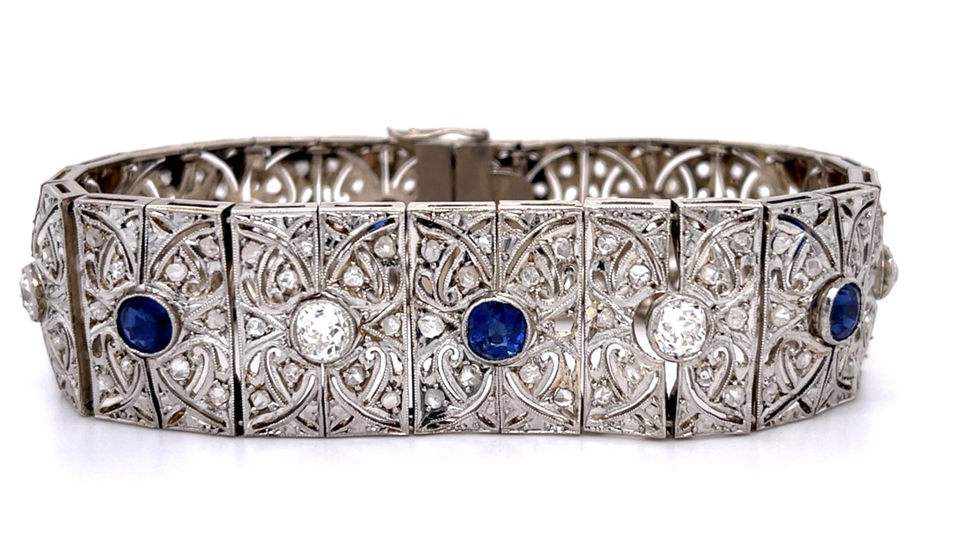 Original Art Deco 3ct Old Mine Dia 4ct No Heat Sap (No Cert) 18KW+PT Bracelet