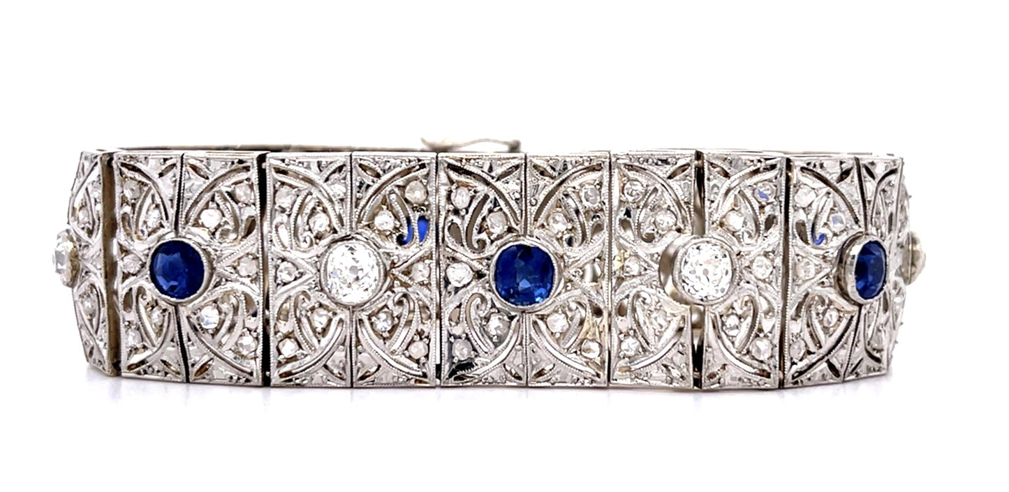 Original Art Deco 3ct Old Mine Dia 4ct No Heat Sap (No Cert) 18KW+PT Bracelet