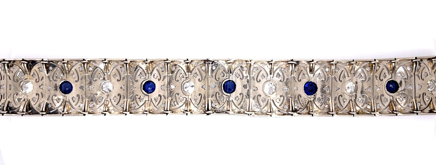 Original Art Deco 3ct Old Mine Dia 4ct No Heat Sap (No Cert) 18KW+PT Bracelet