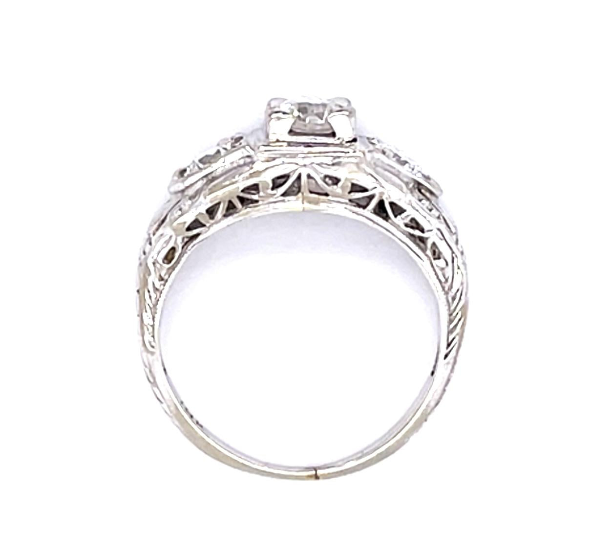 Original Art Deco .44ct Old Euro Diamond 18KW Ring (Vintage 1930s) .46ct SD