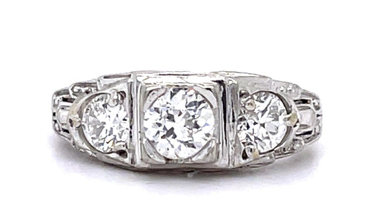 Original Art Deco .44ct Old Euro Diamond 18KW Ring (Vintage 1930s) .46ct SD