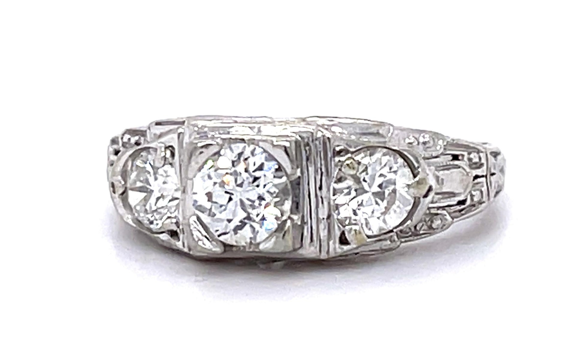 Original Art Deco .44ct Old Euro Diamond 18KW Ring (Vintage 1930s) .46ct SD