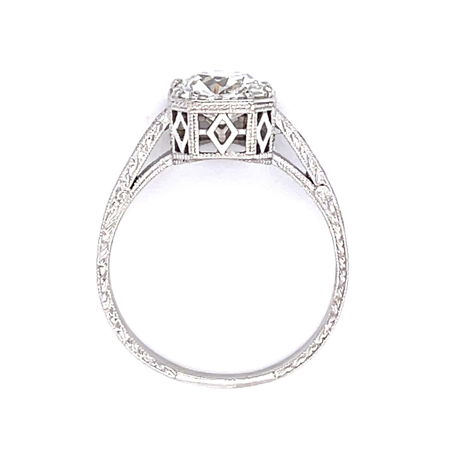1.49ct European Diamond PT Ring .20ct Side Dia