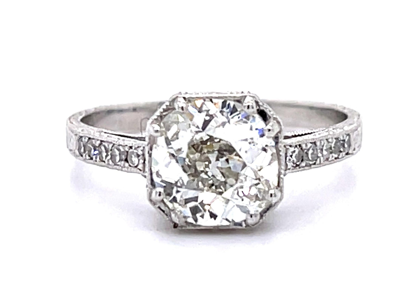1.49ct European Diamond PT Ring .20ct Side Dia