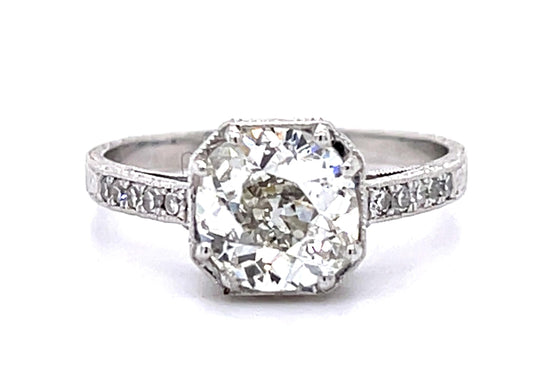 1.49ct European Diamond PT Ring .20ct Side Dia