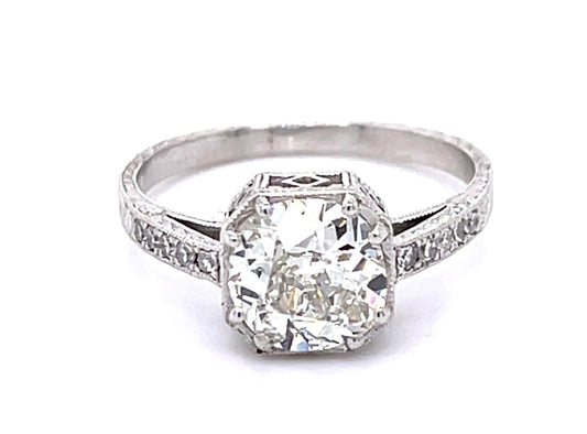1.49ct European Diamond PT Ring .20ct Side Dia