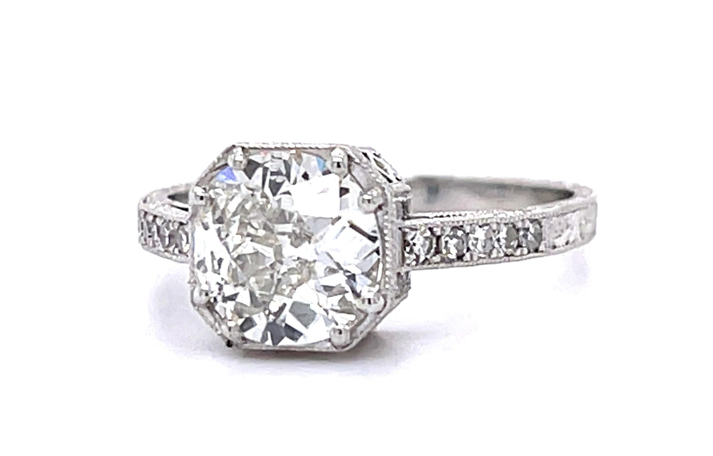 1.49ct European Diamond PT Ring .20ct Side Dia