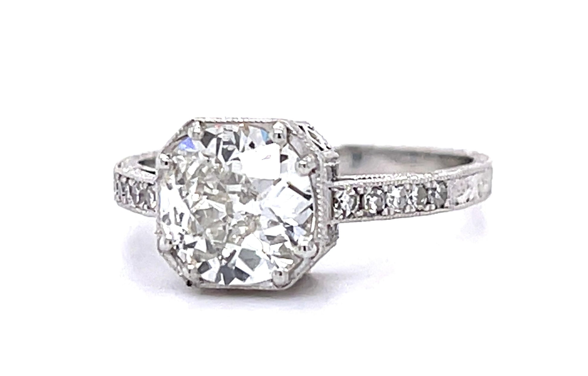 1.49ct European Diamond PT Ring .20ct Side Dia