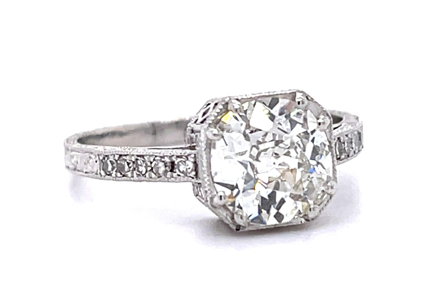 1.49ct European Diamond PT Ring .20ct Side Dia