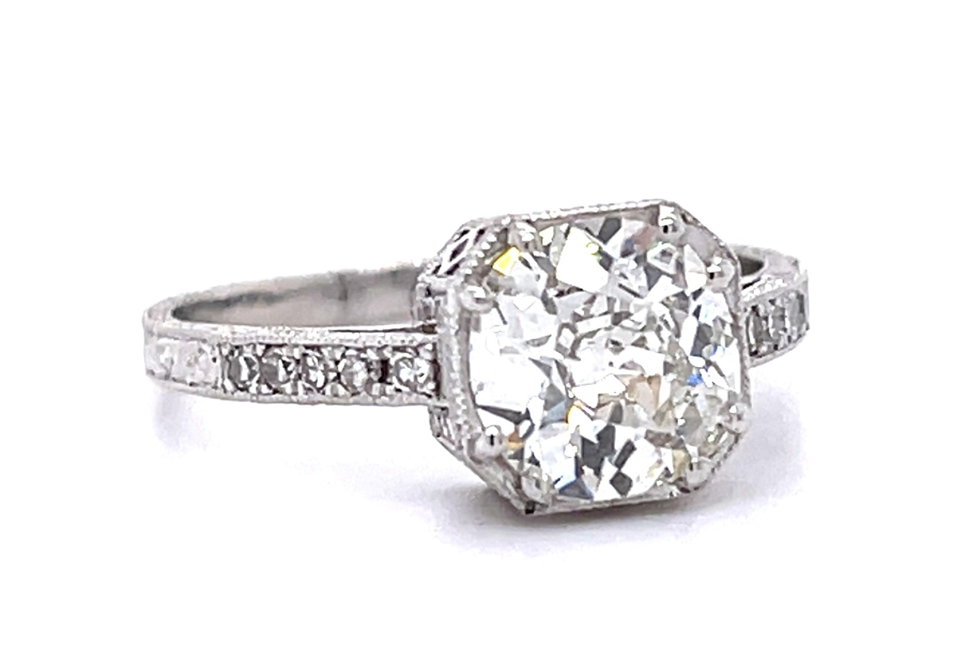 1.49ct European Diamond PT Ring .20ct Side Dia