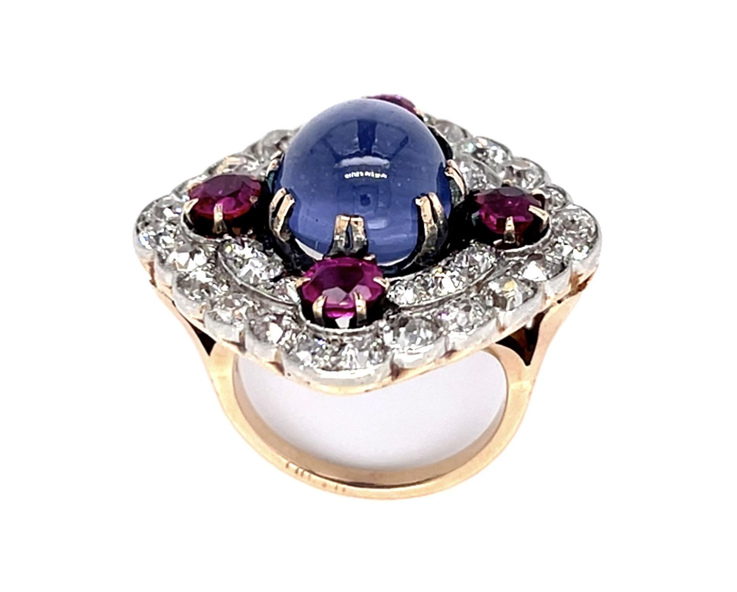Original Retro 11ct Star Sapphire 5ct Old Mine Diamond 2ct Ruby PT+14KY Ring
