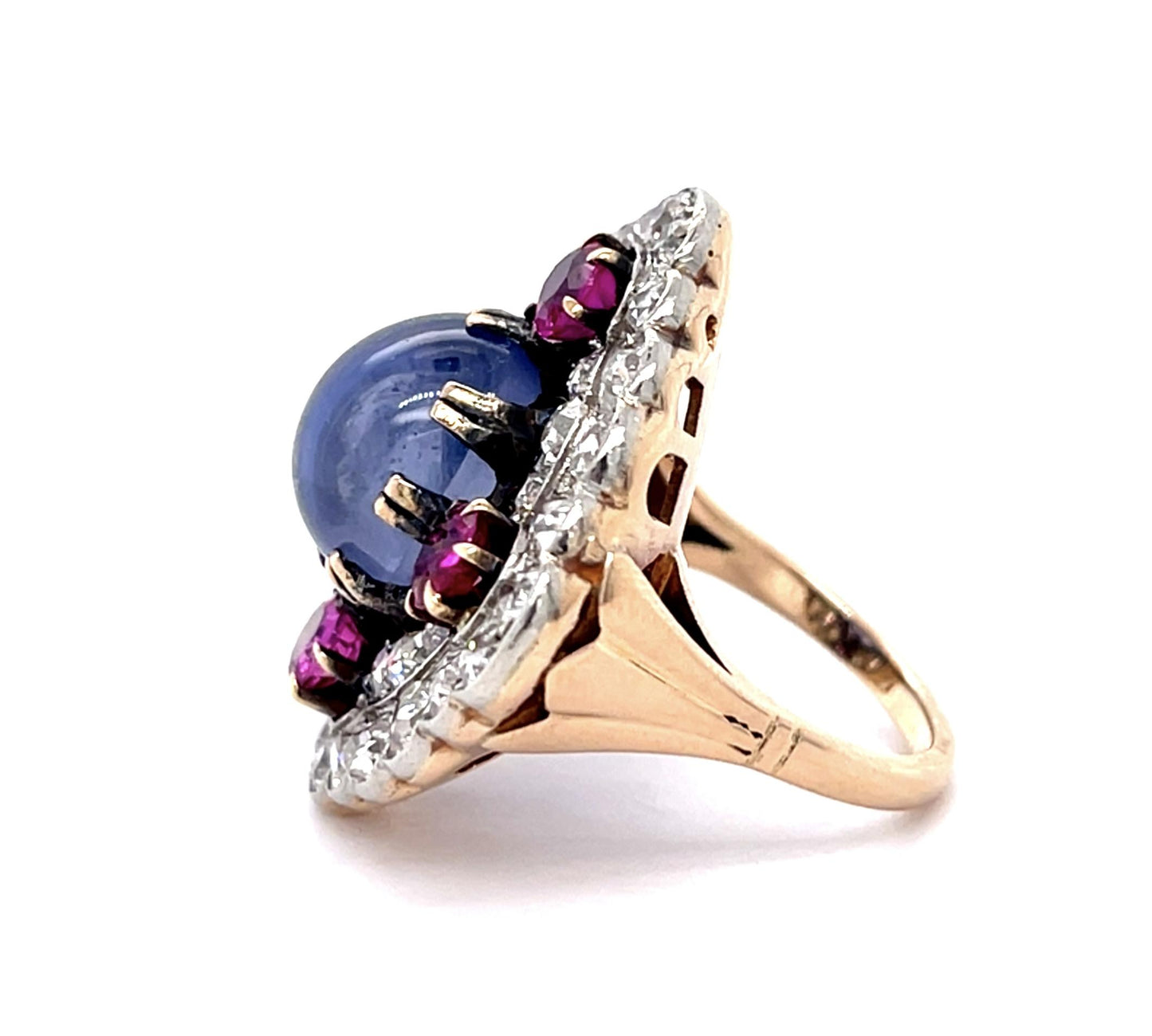 Original Retro 11ct Star Sapphire 5ct Old Mine Diamond 2ct Ruby PT+14KY Ring