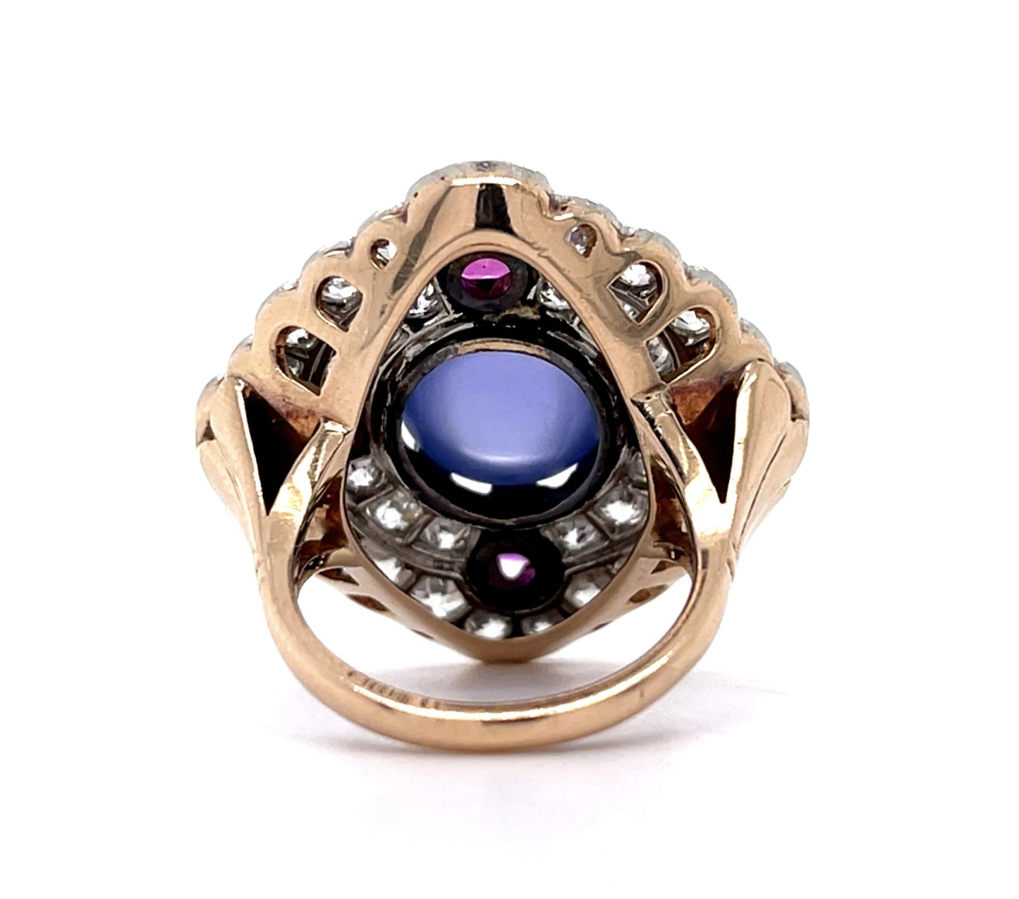 Original Retro 11ct Star Sapphire 5ct Old Mine Diamond 2ct Ruby PT+14KY Ring