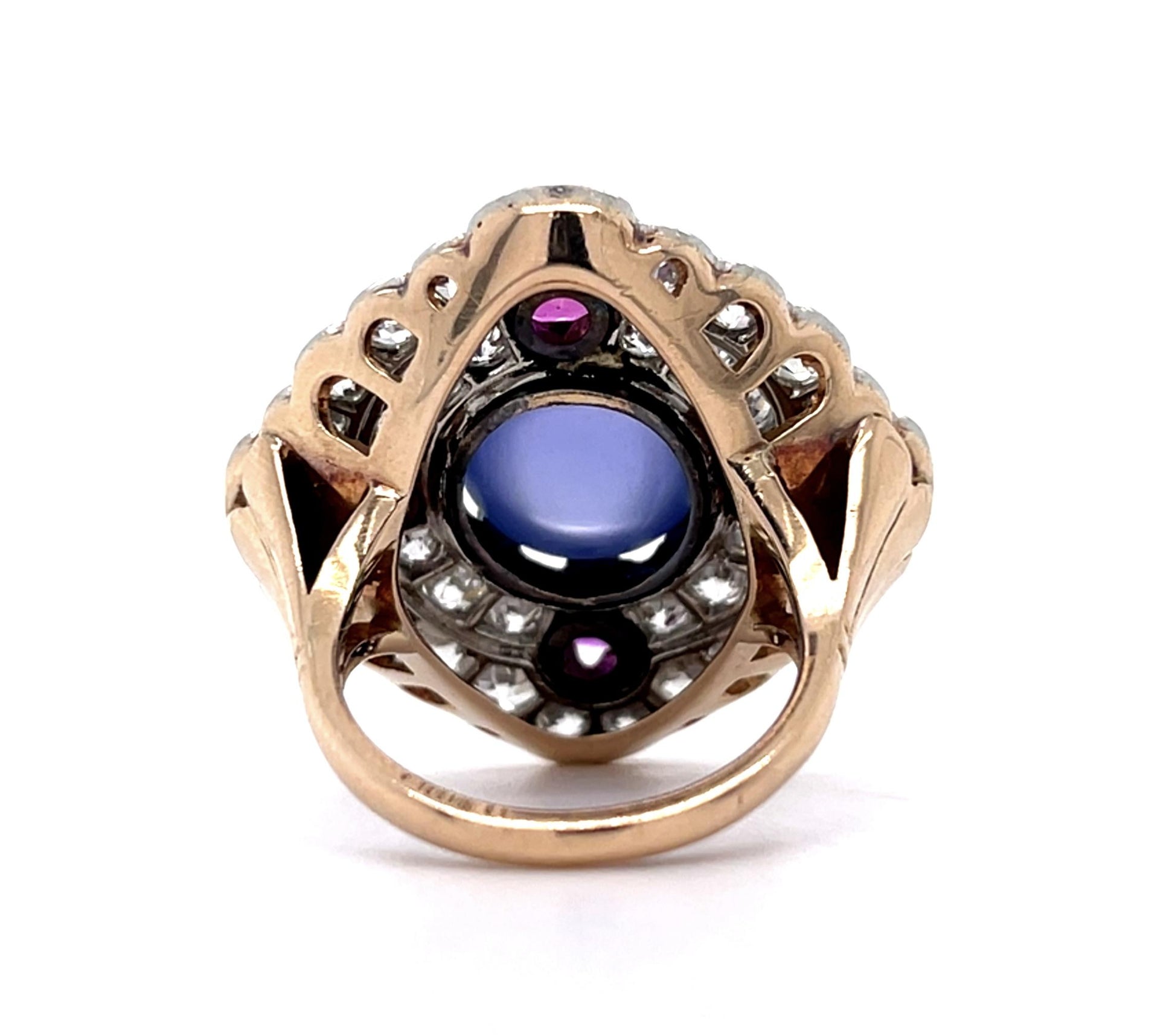 Original Retro 11ct Star Sapphire 5ct Old Mine Diamond 2ct Ruby PT+14KY Ring