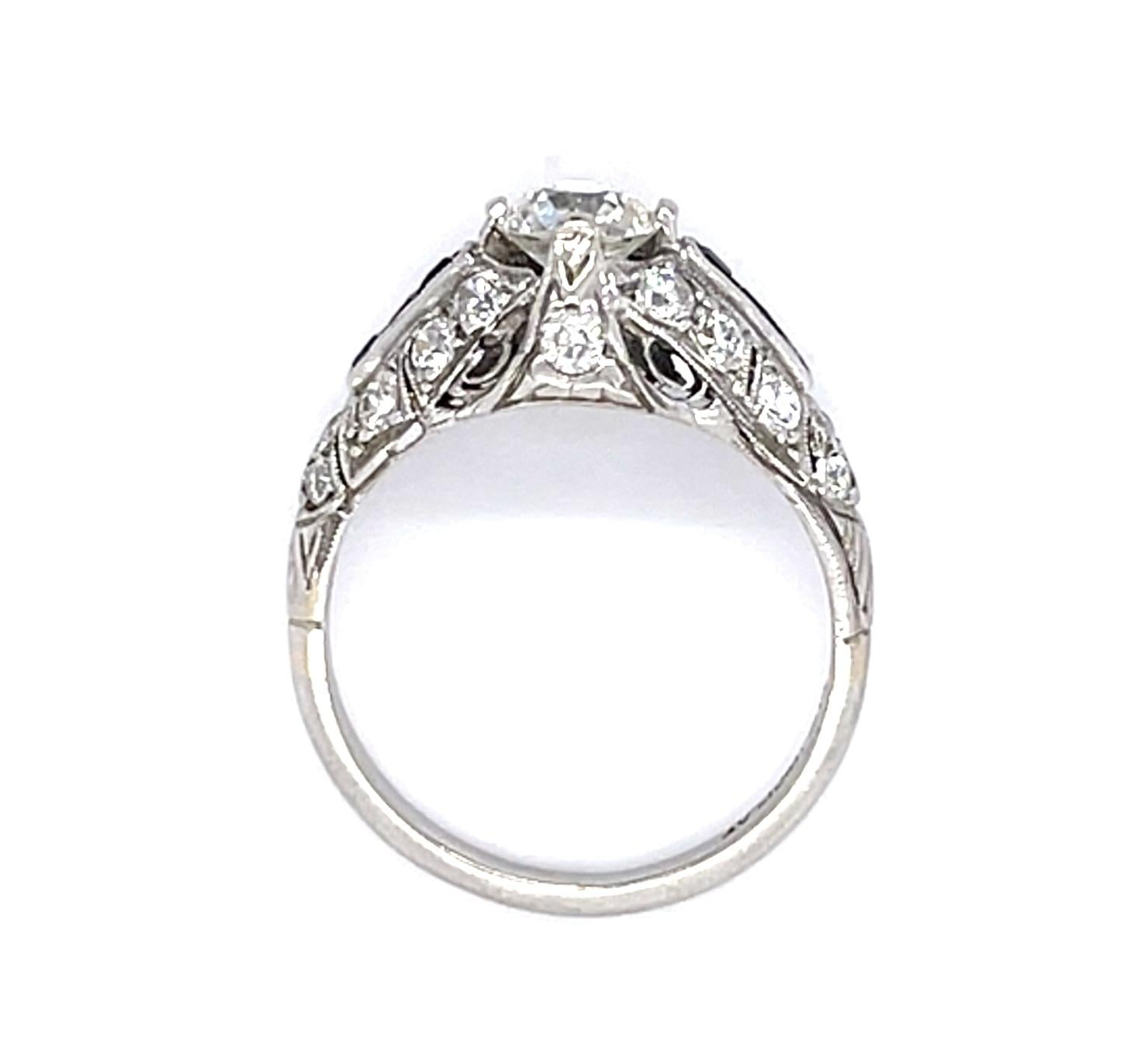 Original Art Deco .75ct Old European Diamond PT Ring (Antique 1920s)
