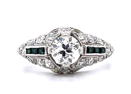 Original Art Deco .75ct Old European Diamond PT Ring (Antique 1920s)