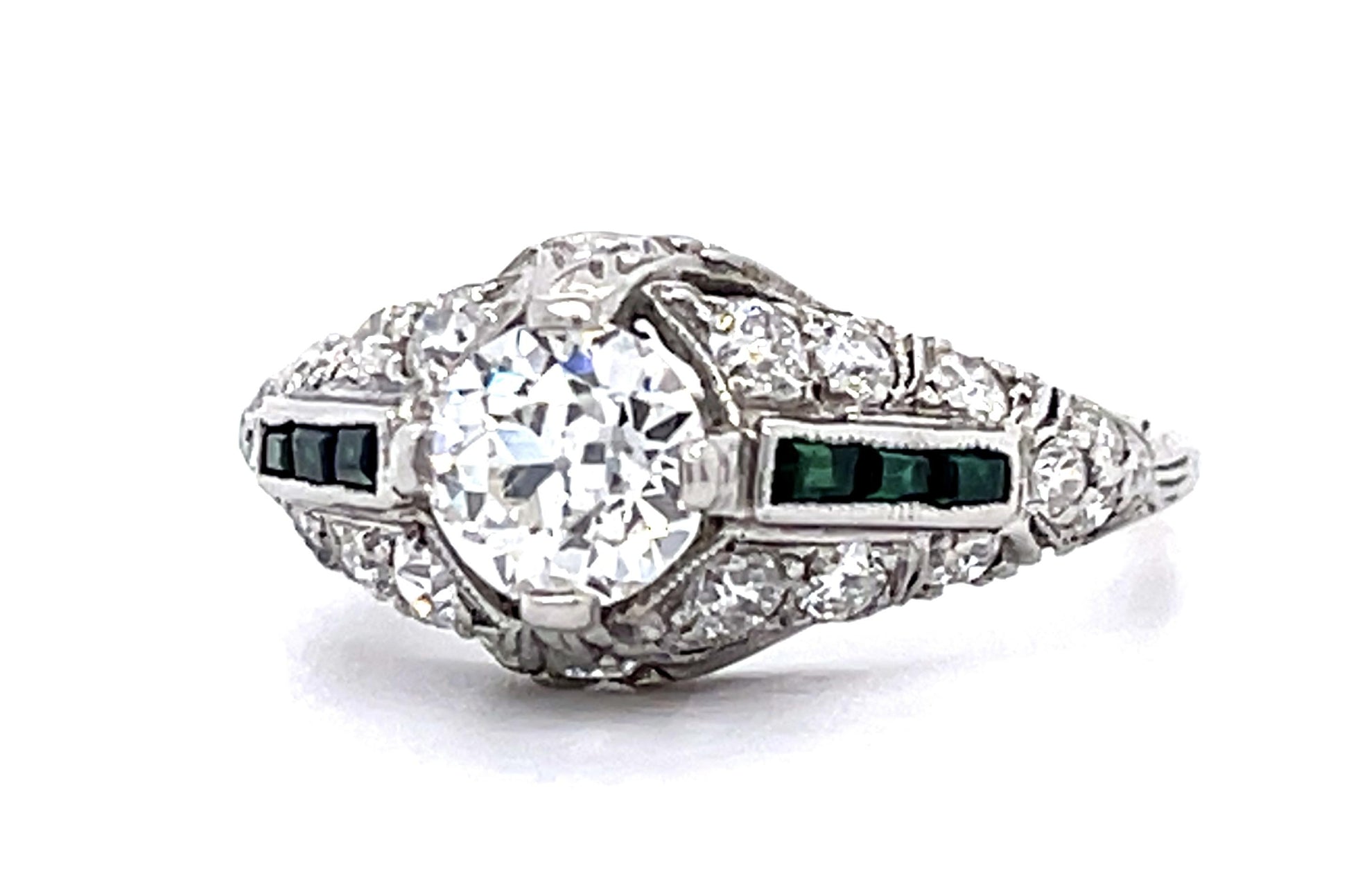 Original Art Deco .75ct Old European Diamond PT Ring (Antique 1920s)