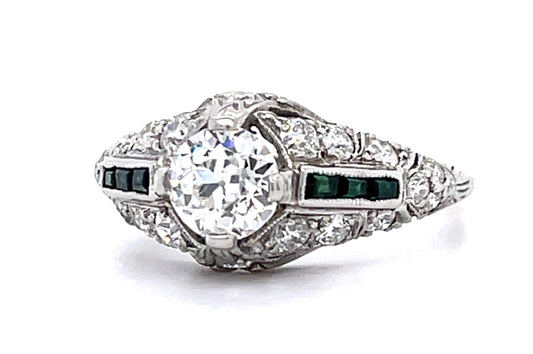 Original Art Deco .75ct Old European Diamond PT Ring (Antique 1920s)