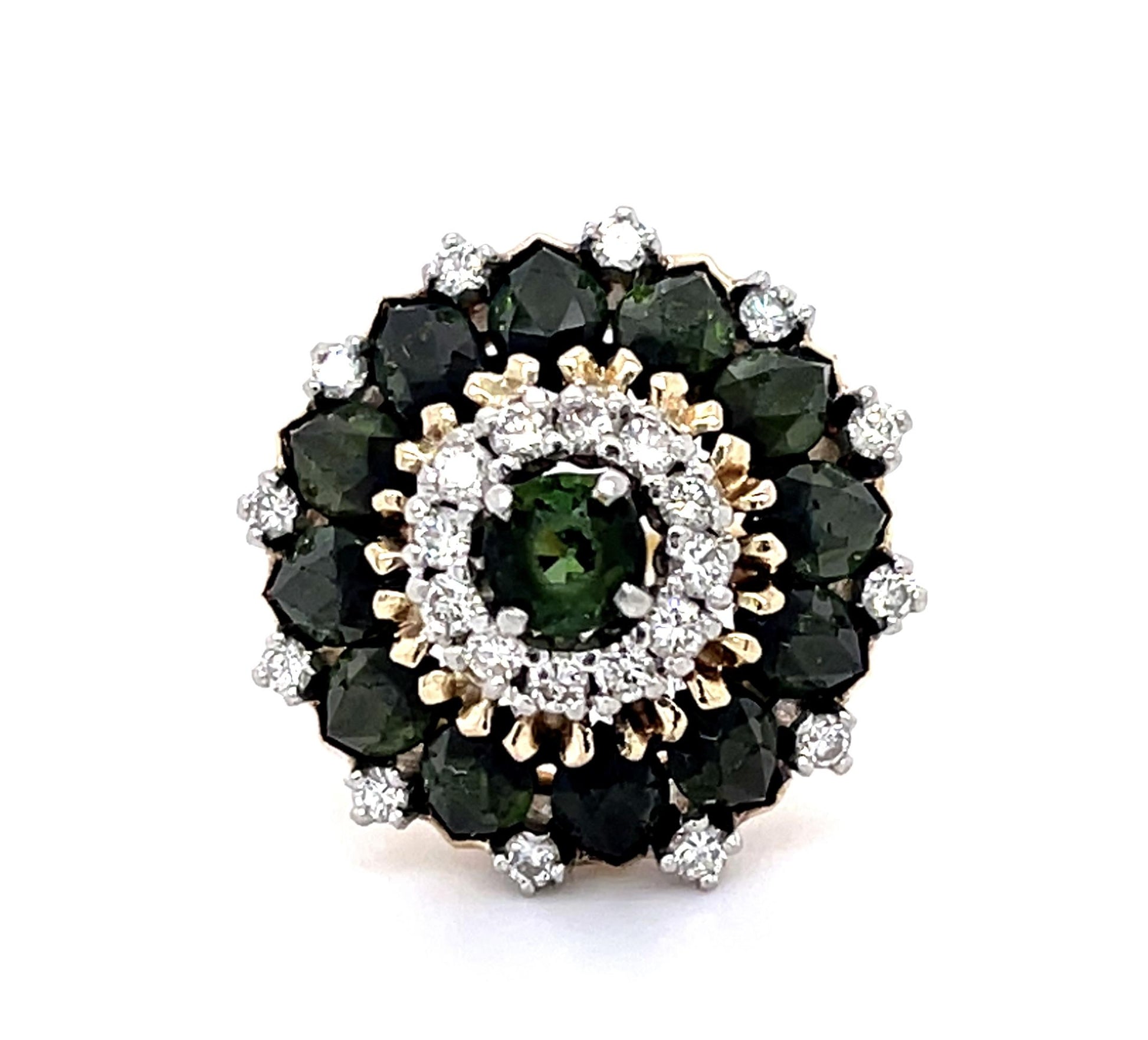 7.50ct Green Tourmaline PT+14KY Ring (Vintage 1950s)