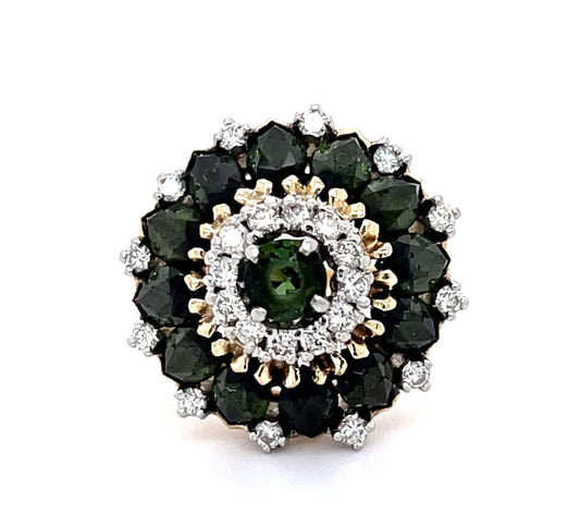 7.50ct Green Tourmaline PT+14KY Ring (Vintage 1950s)