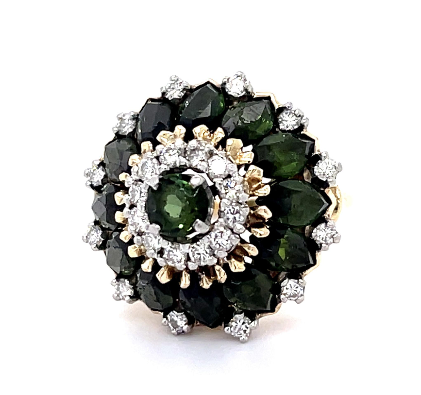 7.50ct Green Tourmaline PT+14KY Ring (Vintage 1950s)