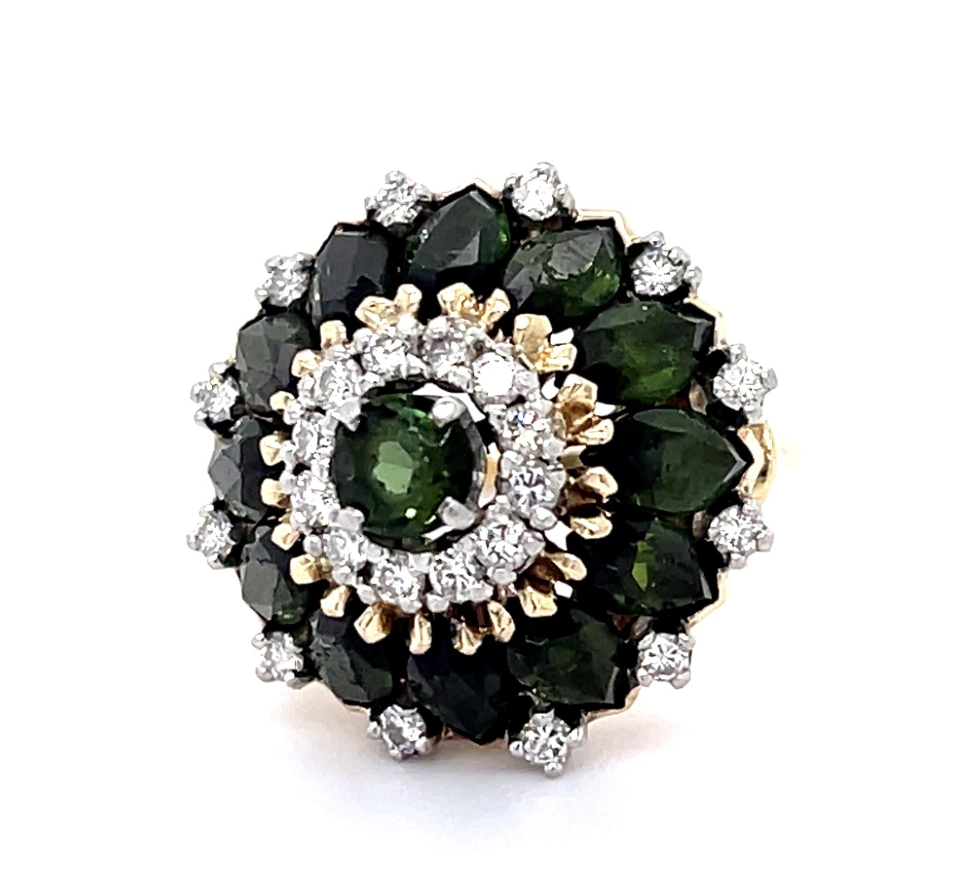 7.50ct Green Tourmaline PT+14KY Ring (Vintage 1950s)
