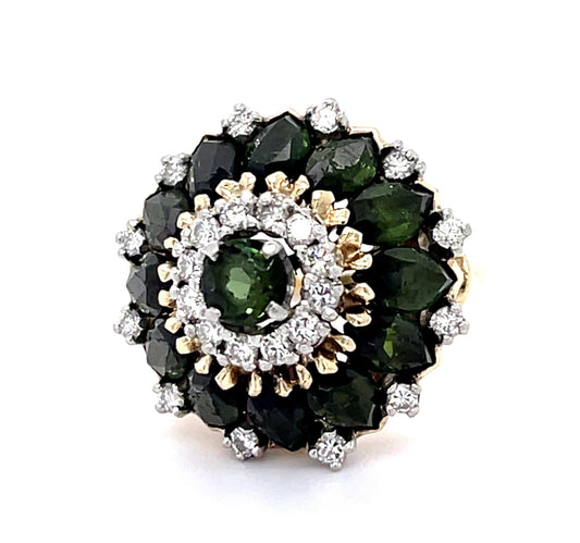 7.50ct Green Tourmaline PT+14KY Ring (Vintage 1950s)