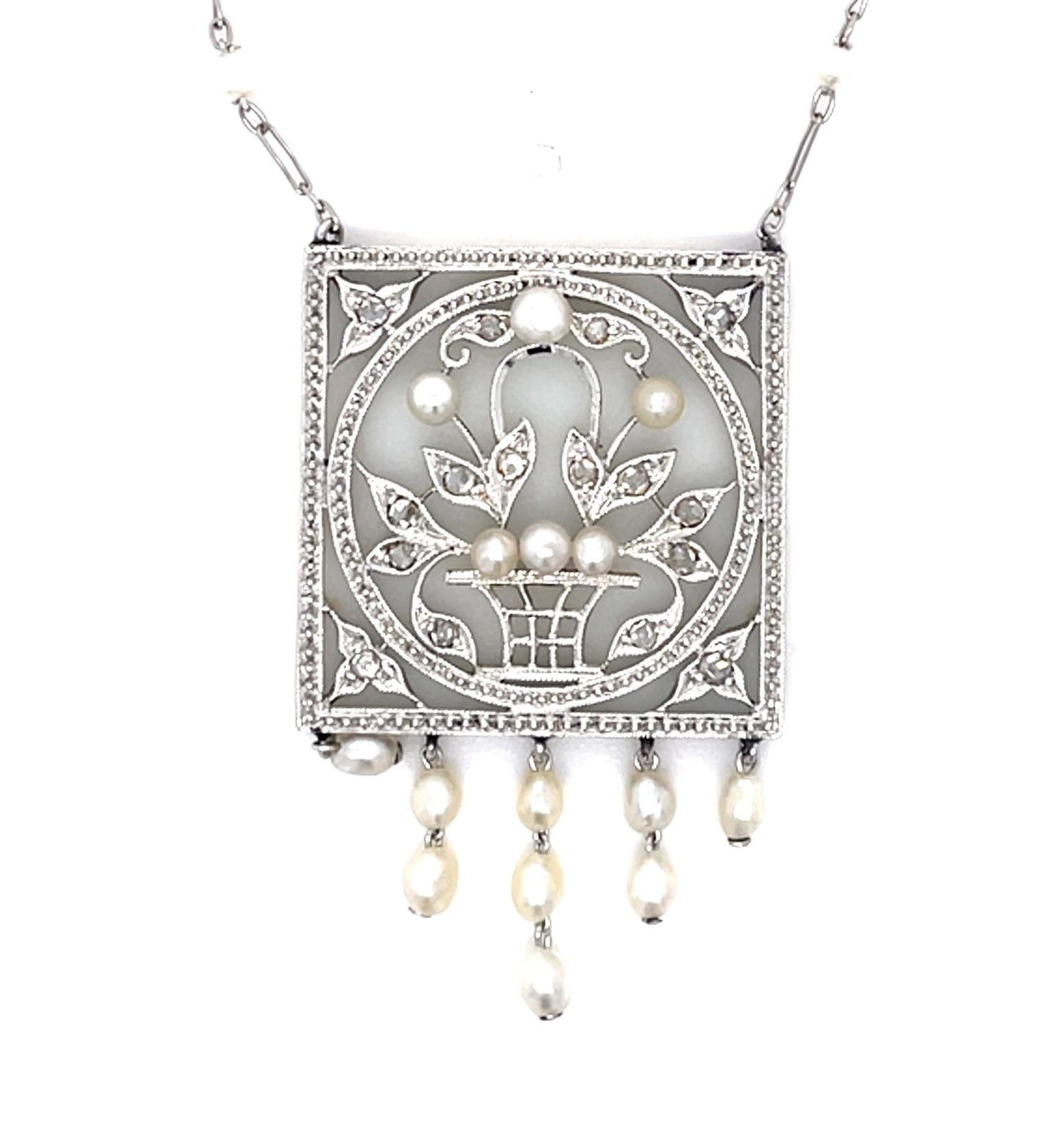 Original Edwardian .40ct Diamond, Crystal, Natural Pearl 18KY+PT Pendant