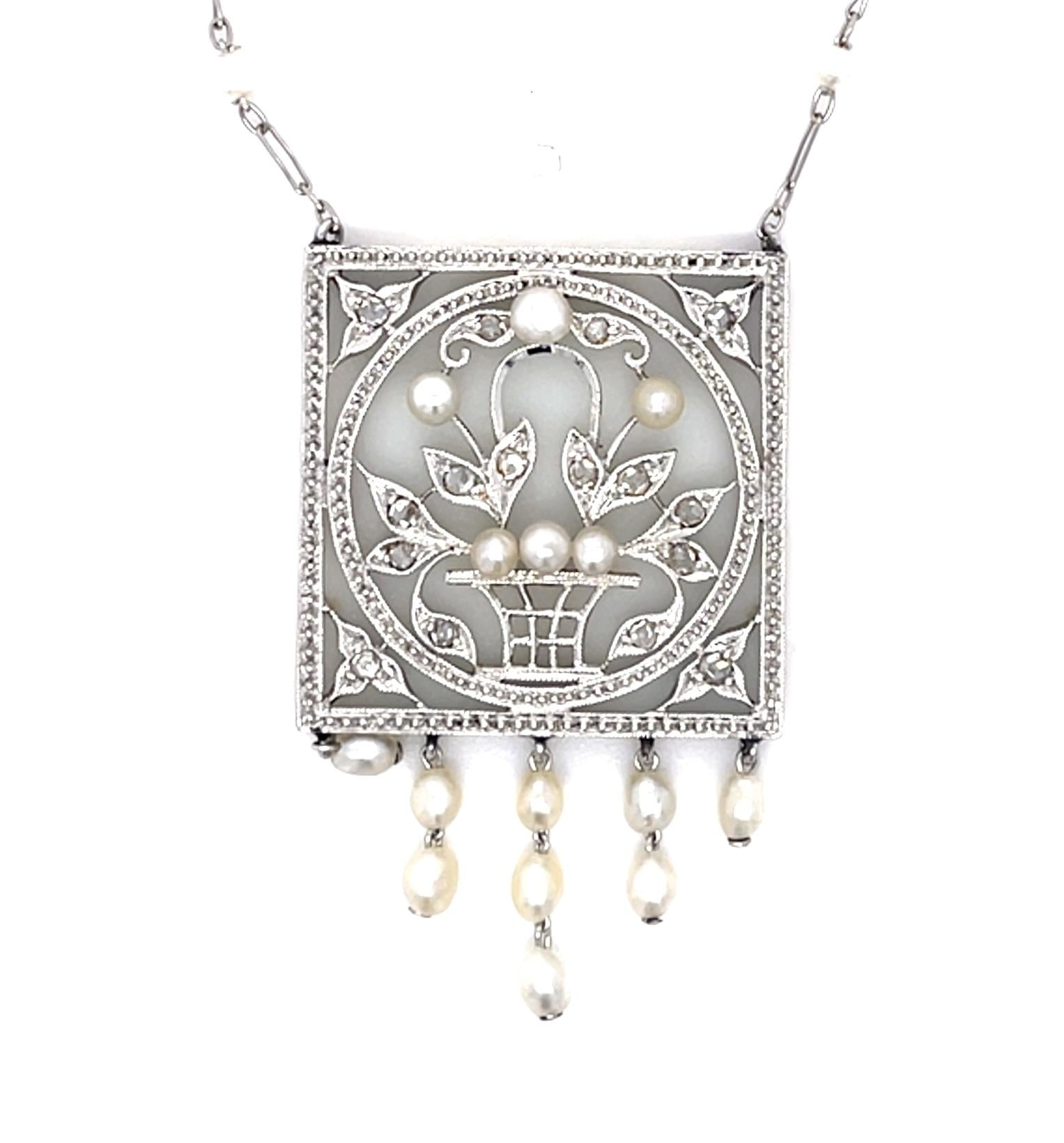 Original Edwardian .40ct Diamond, Crystal, Natural Pearl 18KY+PT Pendant