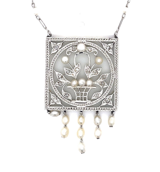 Original Edwardian .40ct Diamond, Crystal, Natural Pearl 18KY+PT Pendant