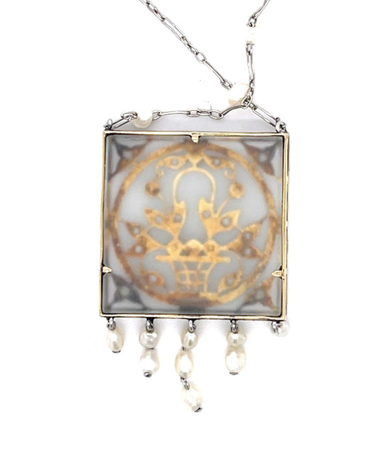 Original Edwardian .40ct Diamond, Crystal, Natural Pearl 18KY+PT Pendant
