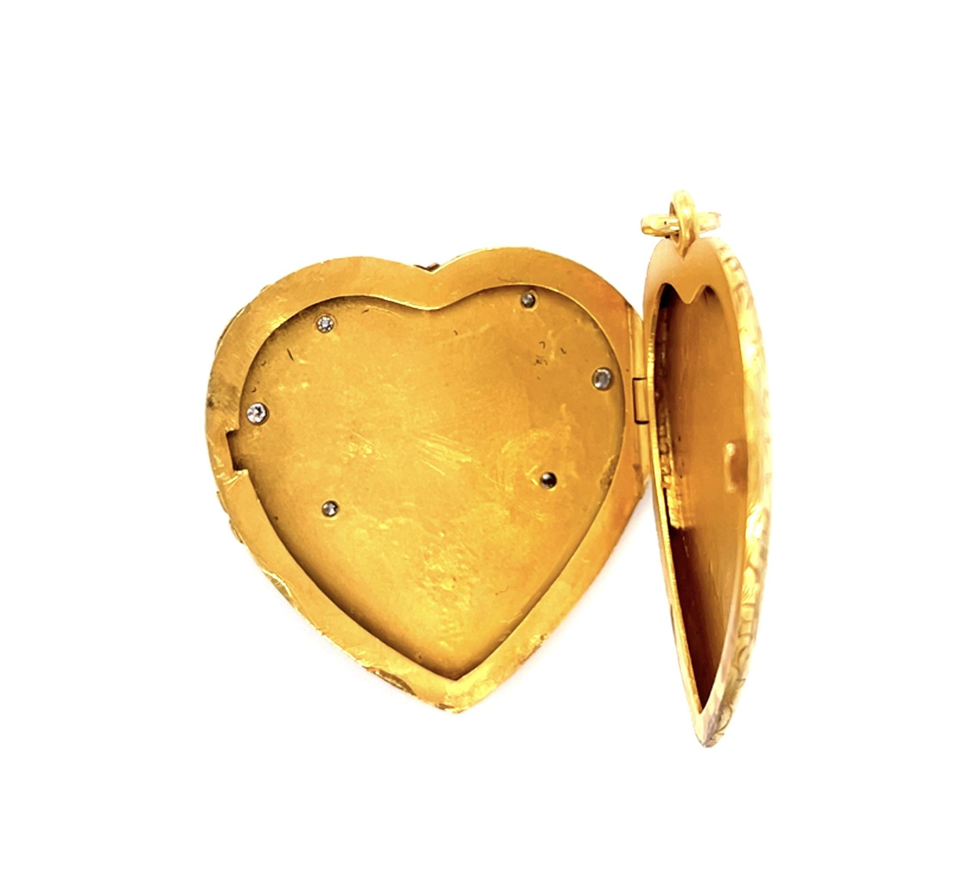 Original Victorian .40ct Dia .30ct Demantoid Garnet Ocean 14KY Locket Pendant