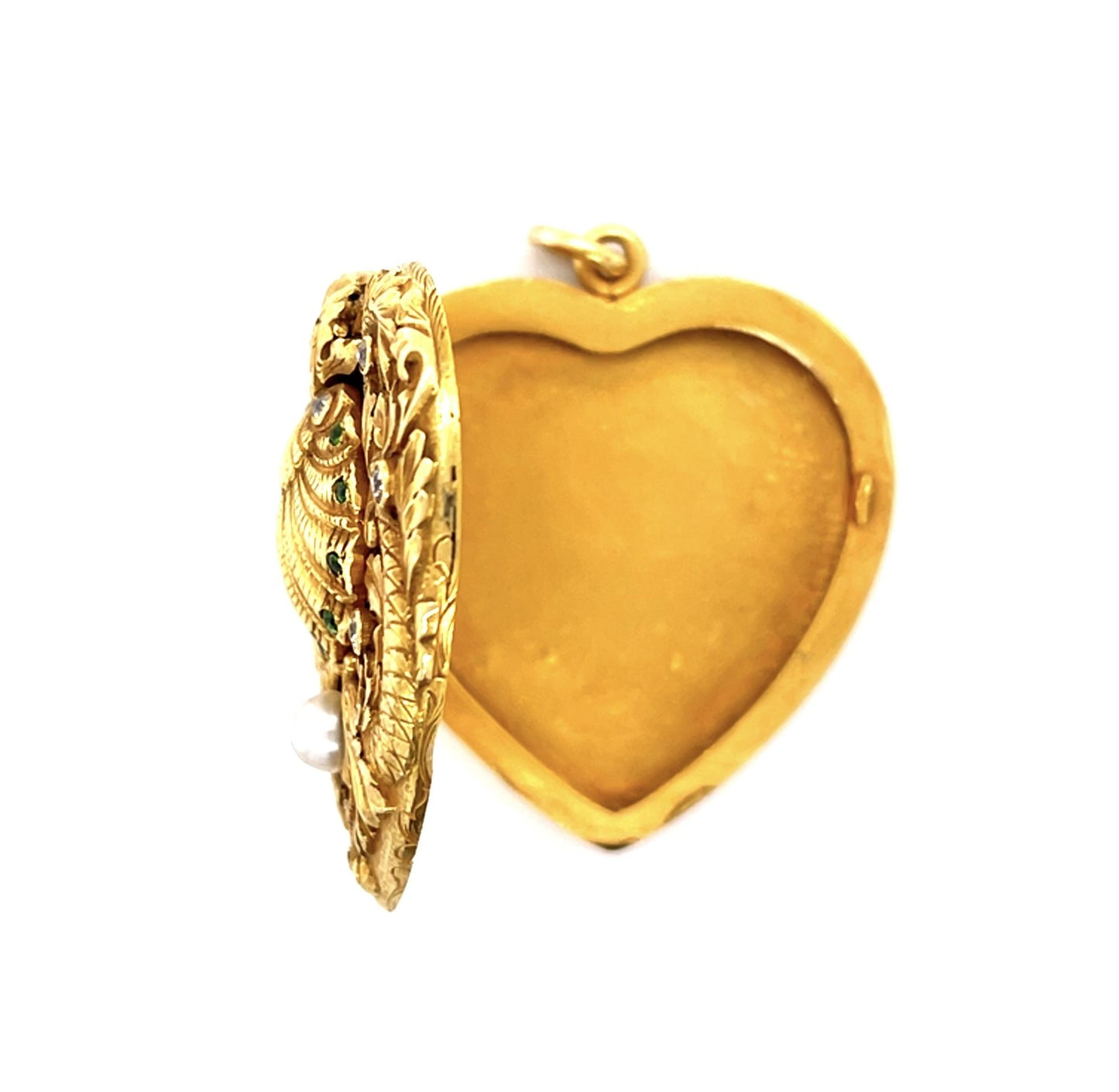 Original Victorian .40ct Dia .30ct Demantoid Garnet Ocean 14KY Locket Pendant