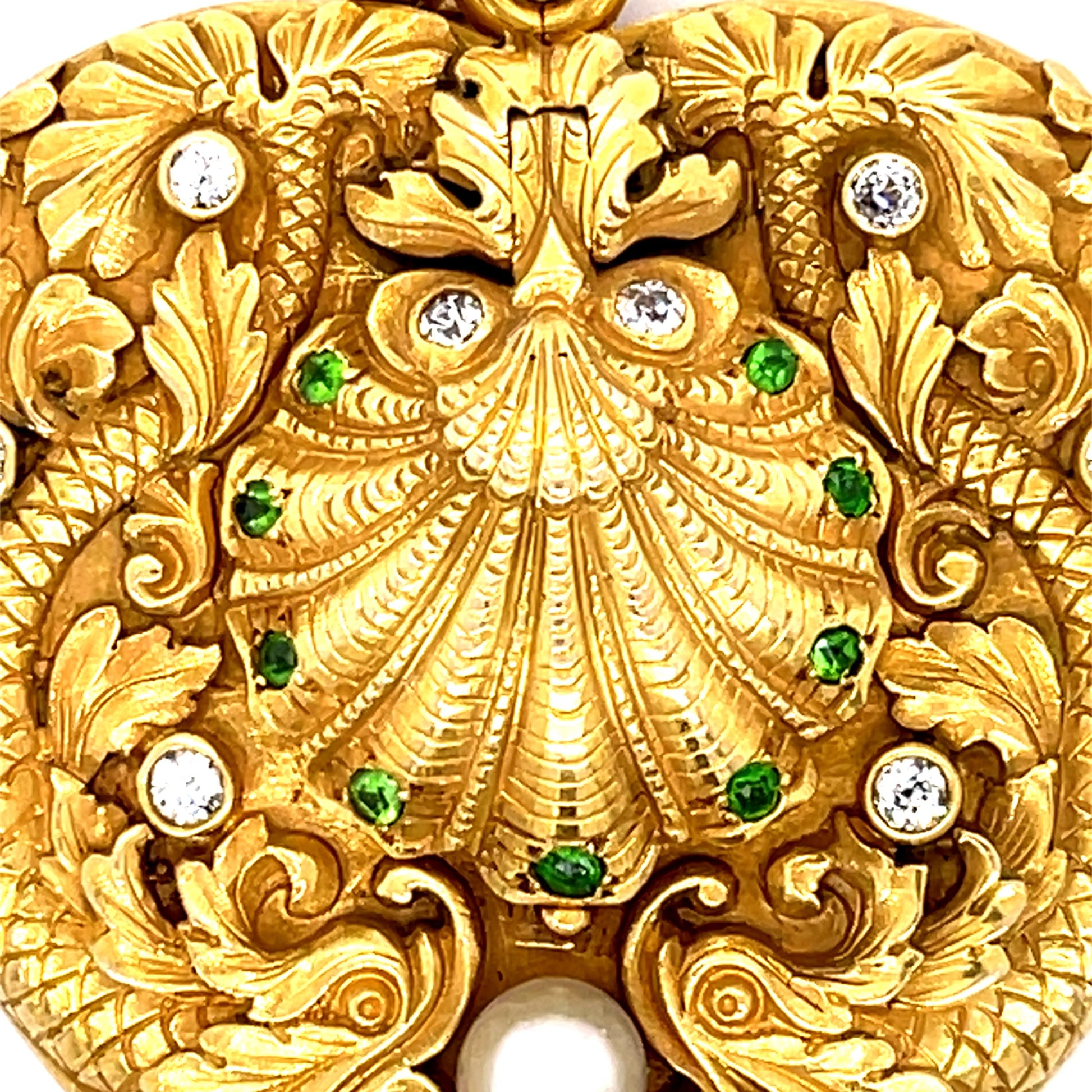 Original Victorian .40ct Dia .30ct Demantoid Garnet Ocean 14KY Locket Pendant