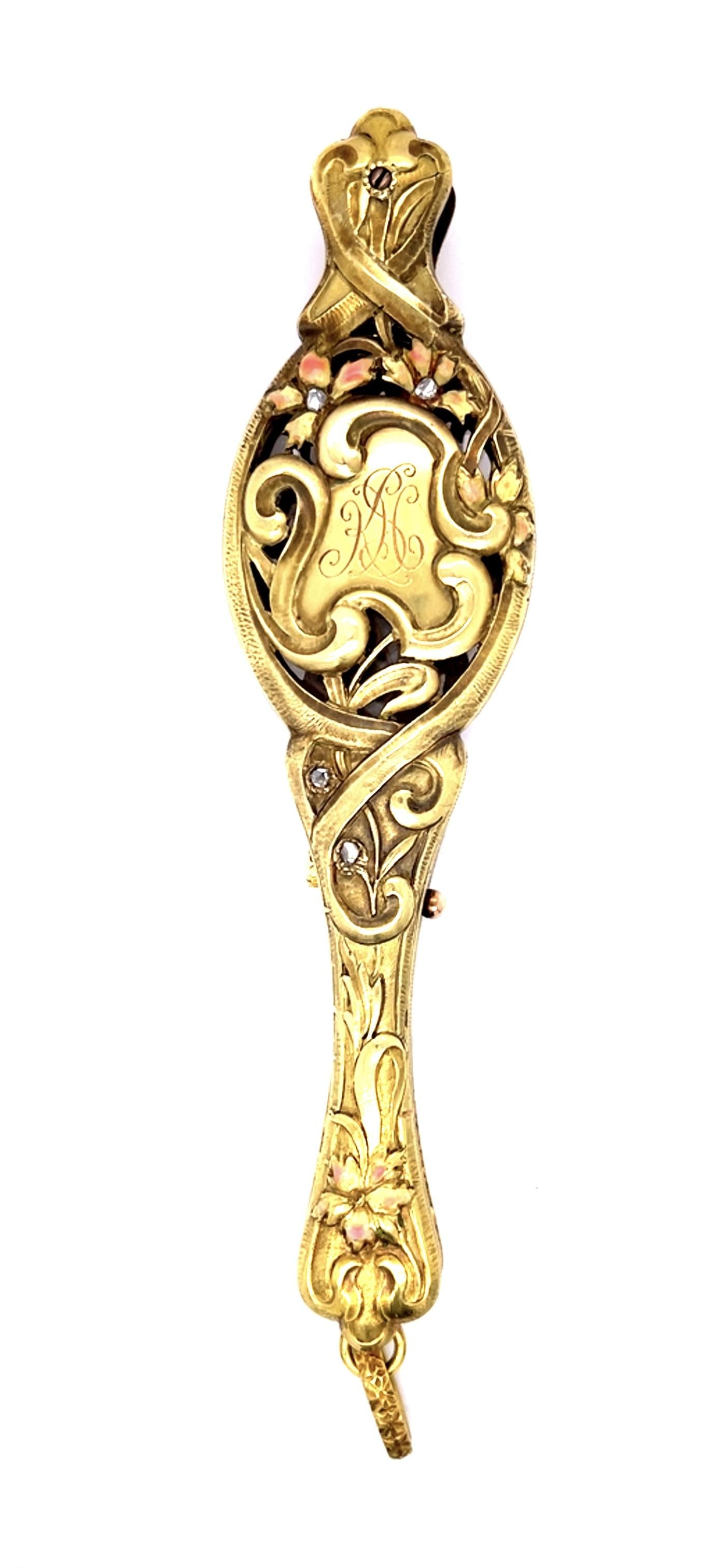 Original Art Nouveau Diamond and Enamel 14KY Lorgnette Glasses Pendant