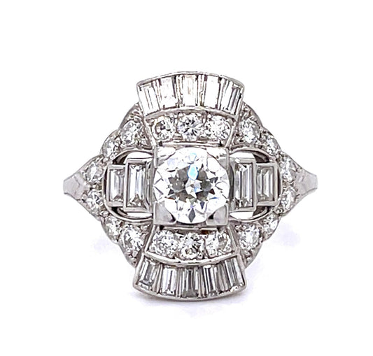 J.E. Caldwell Art Deco Original .80ct European Center Diamond PT Ring