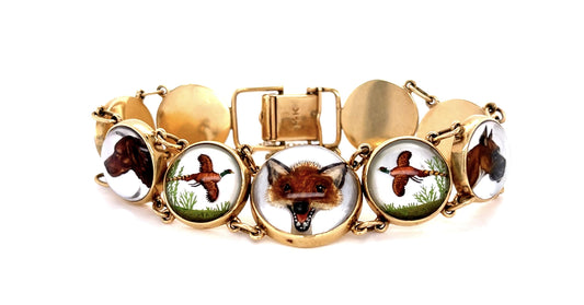 Original Victorian 14KY Essex Crystal Hunting-themed Bracelet (Antique 1890s)