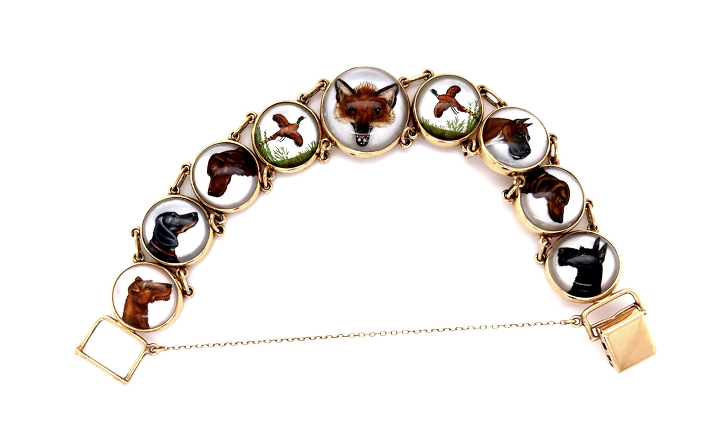 Original Victorian 14KY Essex Crystal Hunting-themed Bracelet (Antique 1890s)