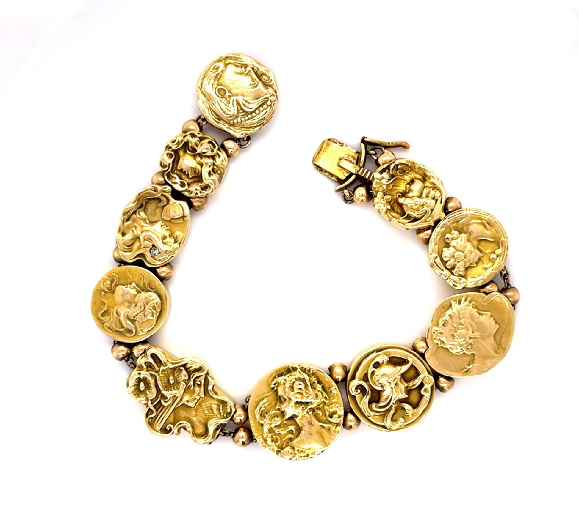 Original Art Nouveau 14KY Slide Lady's Motif Bracelet (Antique 1905)